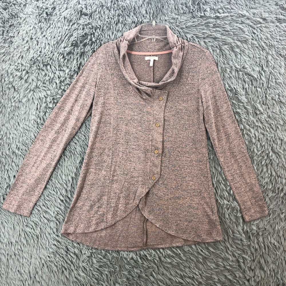 Maurices Cardigan Womens Small Cowl Neck Marl Button Up Soft Hi Low Pink Gray